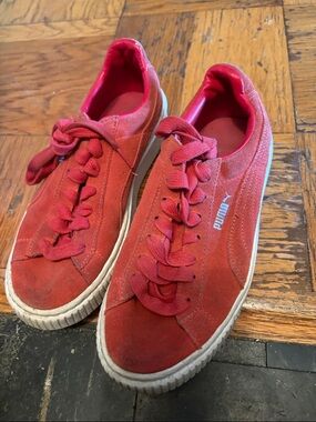Puma Women's Red Suede Lace-Up Sneakers
